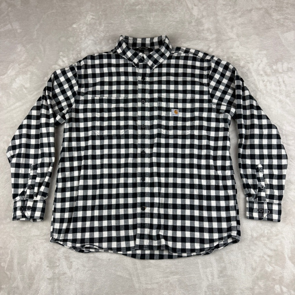 Carhartt Rugged Flex Shirt Mens XL Black White Relaxed Fit Buffalo Plaid Flannel